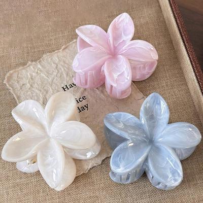 1 Stück Damen 8cm/3.15 Zoll Rosa, Weiß, Blau Blütenförmige Kunststoff-Haarspangen, Niedliche Große Größe, Leichtgewicht, Modisch Vielseitig, Elegant, Minimalistischer Stil