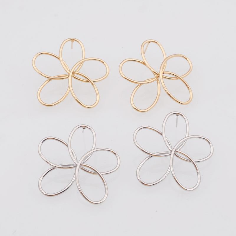 Hollow Large Five-petal Flower Metal Wire Drop Earrings Women's Art Exaggerated Fashion Party Jewelry