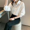 Women's Versatile White Off-the-Shoulder Long Sleeve Shirt - Professional, Casual, Korean Style, Solid Color for Spring/Autumn Work Wear