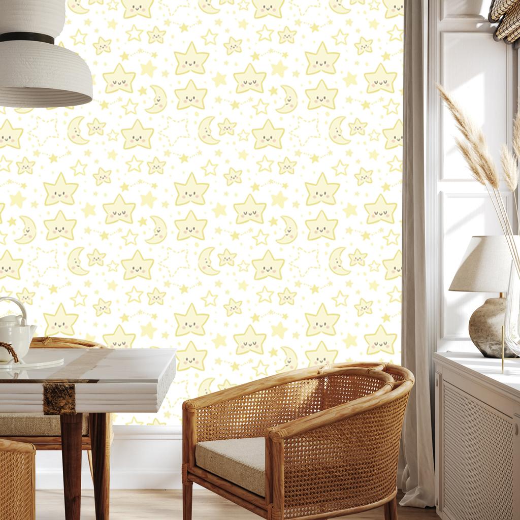 Smiling Stars and Moons Wallpaper for Living Room and Bedroom 50x1000
