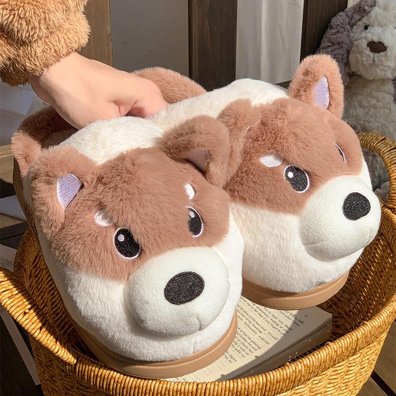 Cute husky cotton slippers 2025 new bag heel indoor thick-soled warm plush cotton shoes