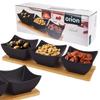 Black Porcelain Serving Bowls with Bamboo Tray 4-Piece Set