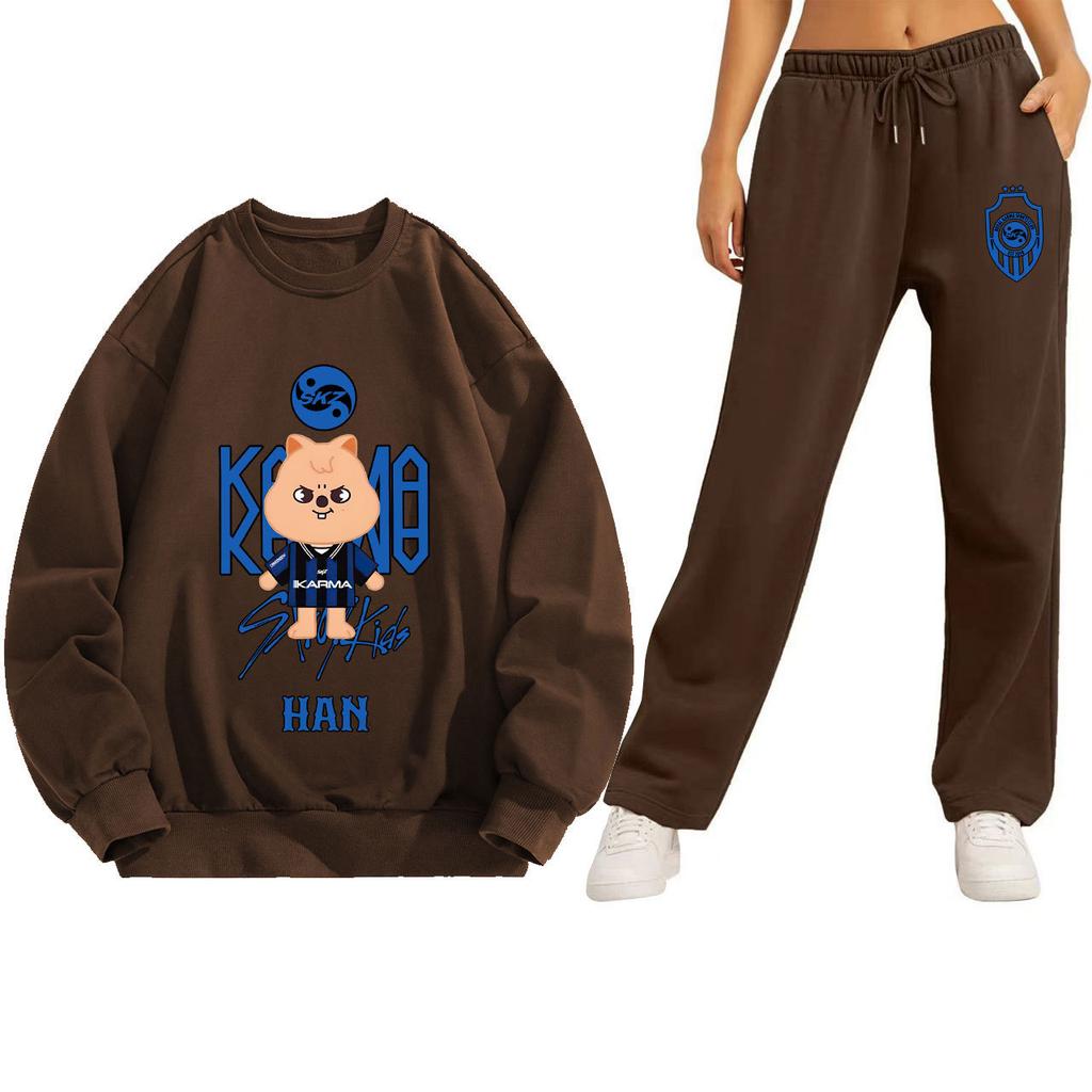 Stray Kids SKZ HAN Briefdruck Hoodie Jogginghosen Set Lockerer Sitz Paarkleidung
