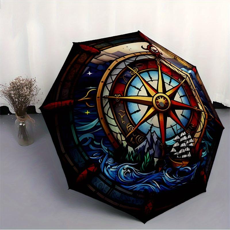 1pc Maritime Compass Compact Travel Umbrella, Automatic Folding Lightweight Windproof 8-Bone Reinforced Design, Portable for Backpack Durabl