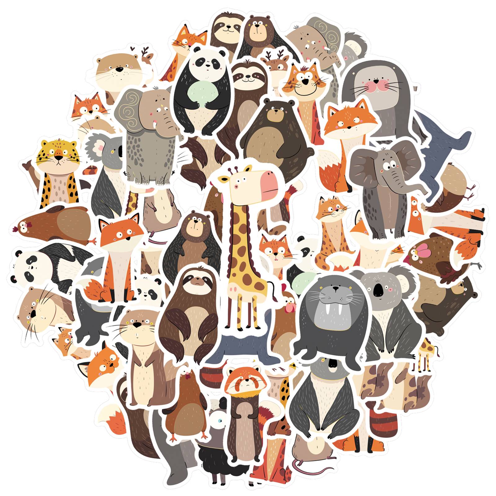 35pcs Whimsical Wildlife Stickers Cartoon Cute Animals Stickers Stickers For DIY Phone Guitar Laptop Notebook