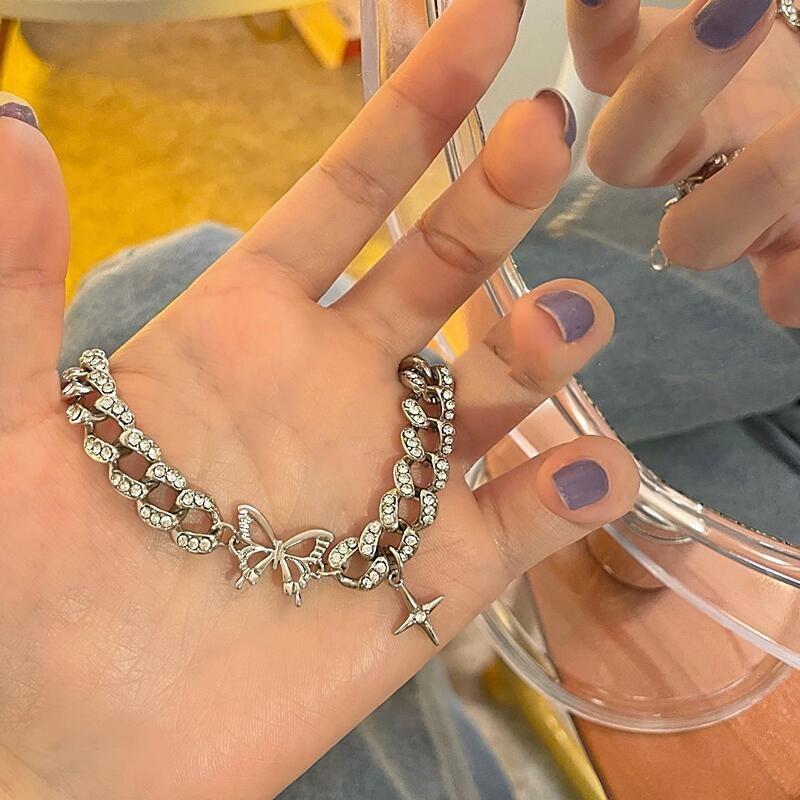 Women Exaggerated Fashion Personality Rhinestone Butterfly Cross Bracelet Hand Jewelry