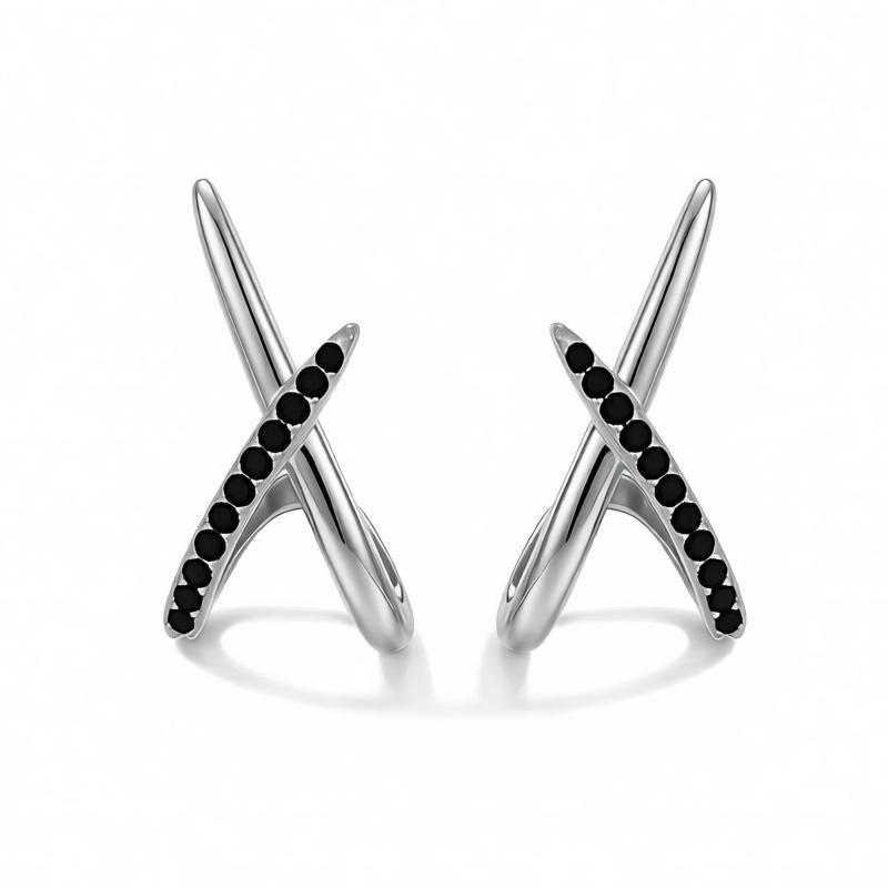 Copper Stud Earrings with Black CZ and Crisscross Design
