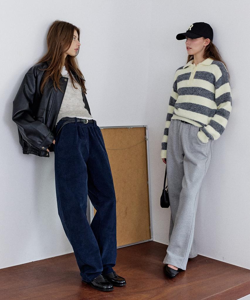 ROIROI Striped Polo Knit - Vanilla Grey