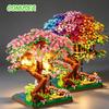 Mini Sakura Tree Building Blocks Set Diy Cherry Blossom Bricks with Light Treehouse Model Ornament Romantic Gift for Girlfriend
