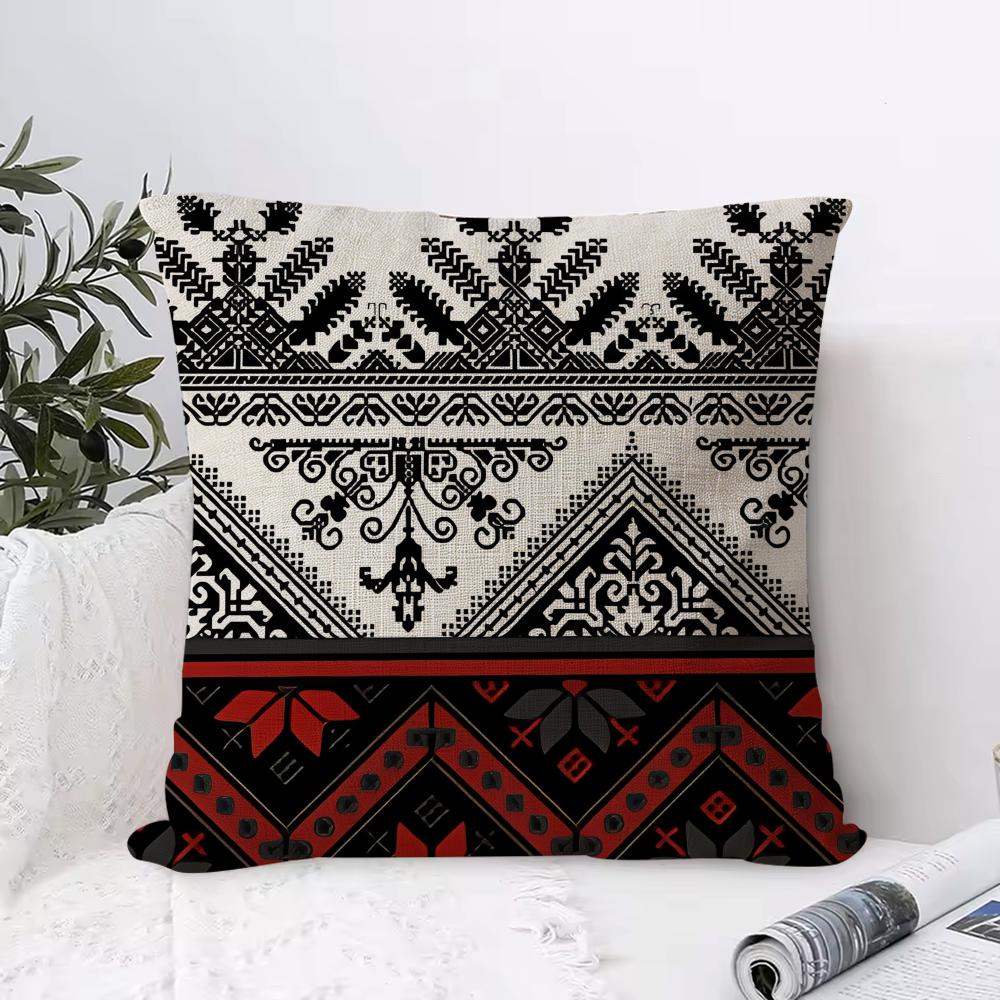 Keffiyeh Scarf Checkered Cushion Cover Eco Linen Pillow Case DoubleSided Print Breathable Durable Hidden Zipper Home Decor