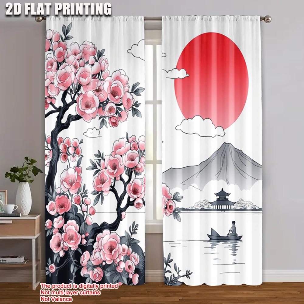 

2 шт., Шторы для окон Восточная вишня Прочная ткань 100% полиэстер, Без электричества Праздничные Идеально для 52.50×116.00 CM 2pcs