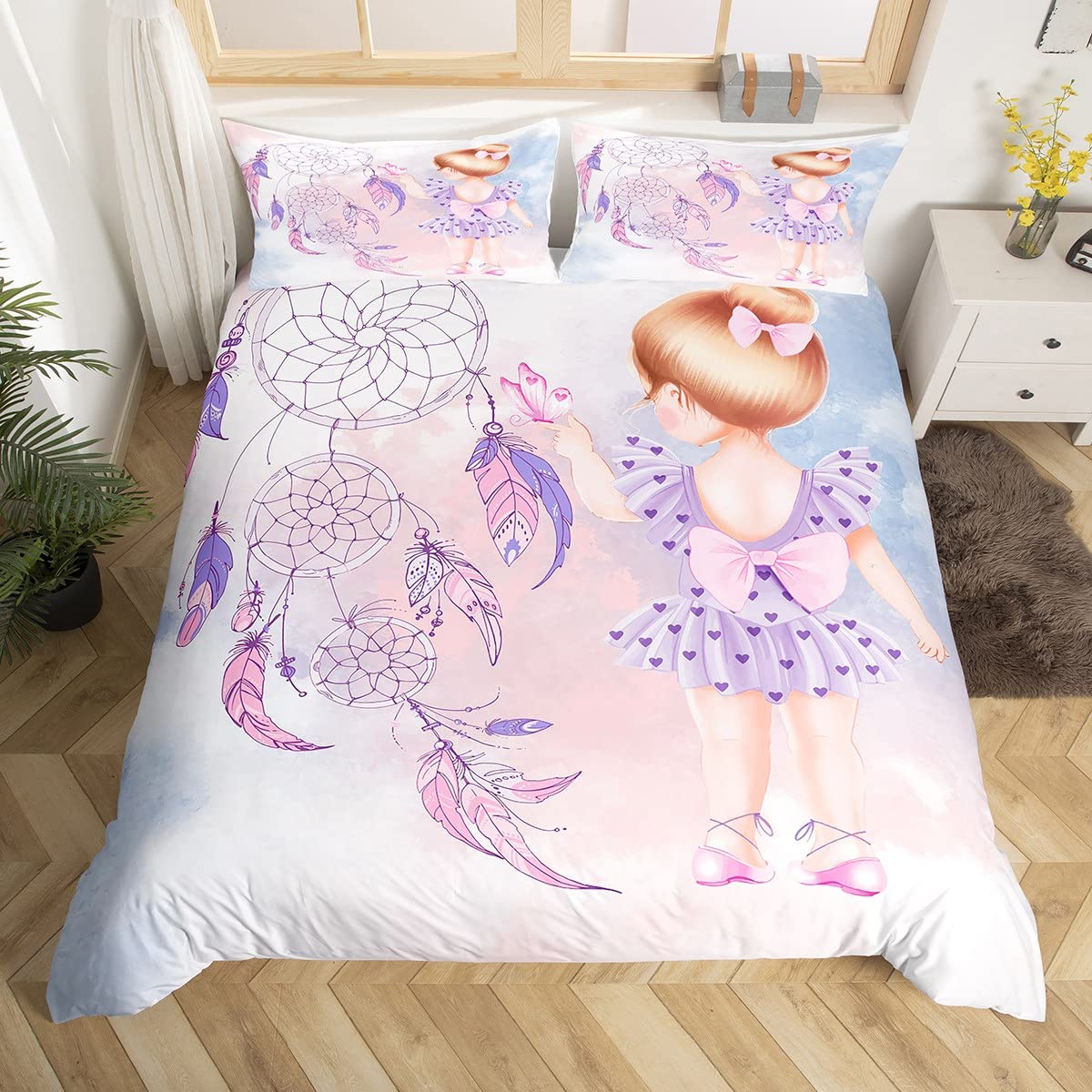 

Comforter Bohemian Dreamcatcher Chic Feathers Bedding Set Microfiber Purple Clouds Comforter Twin King For Teen Girl Comforter (quilt)-EU Single(135*200cm)3pcs