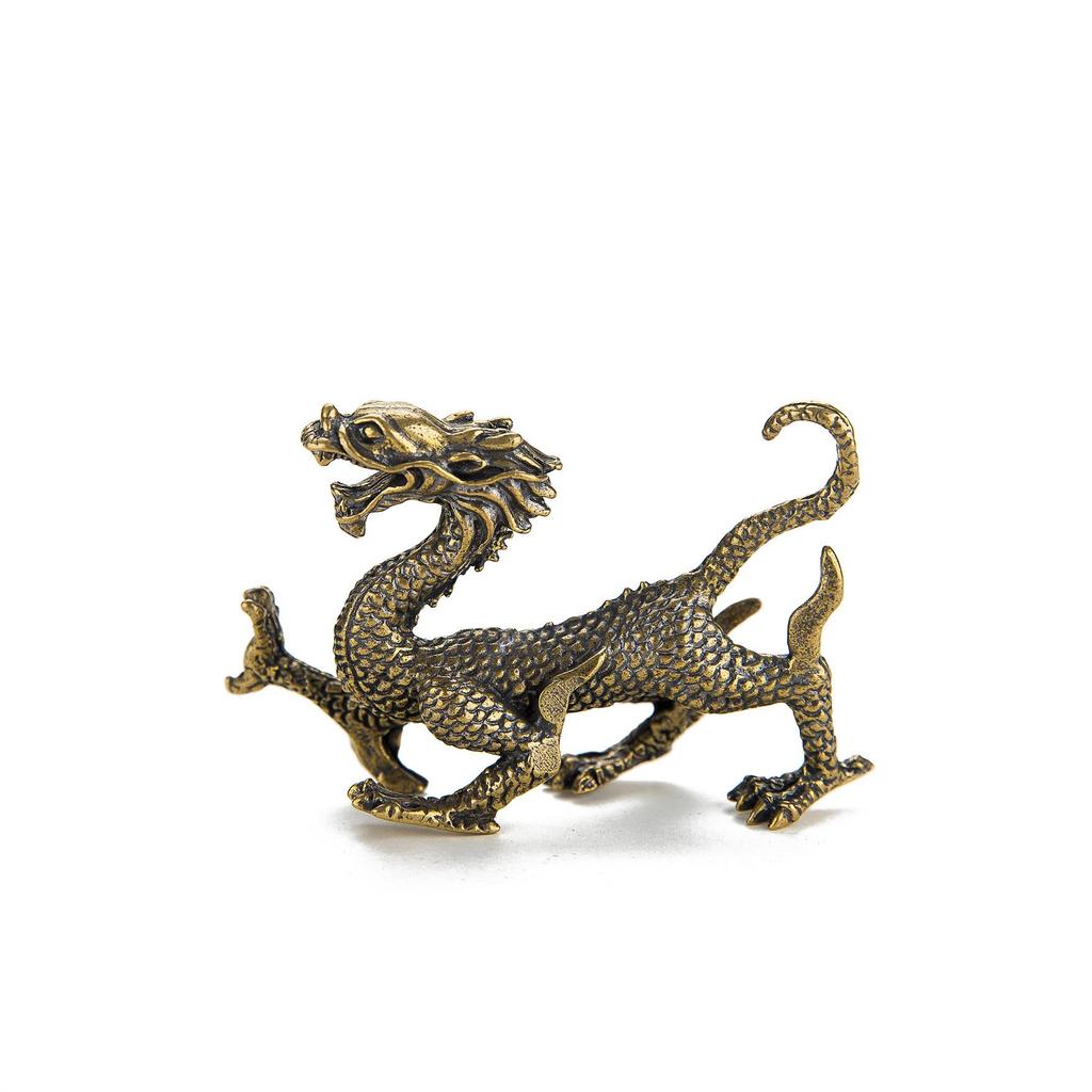 Four Mythical Beasts Brass Decor: Azure Dragon, White Tiger, Vermilion Bird, Black Tortoise - Chinese Style for Study, Living Room, or Office