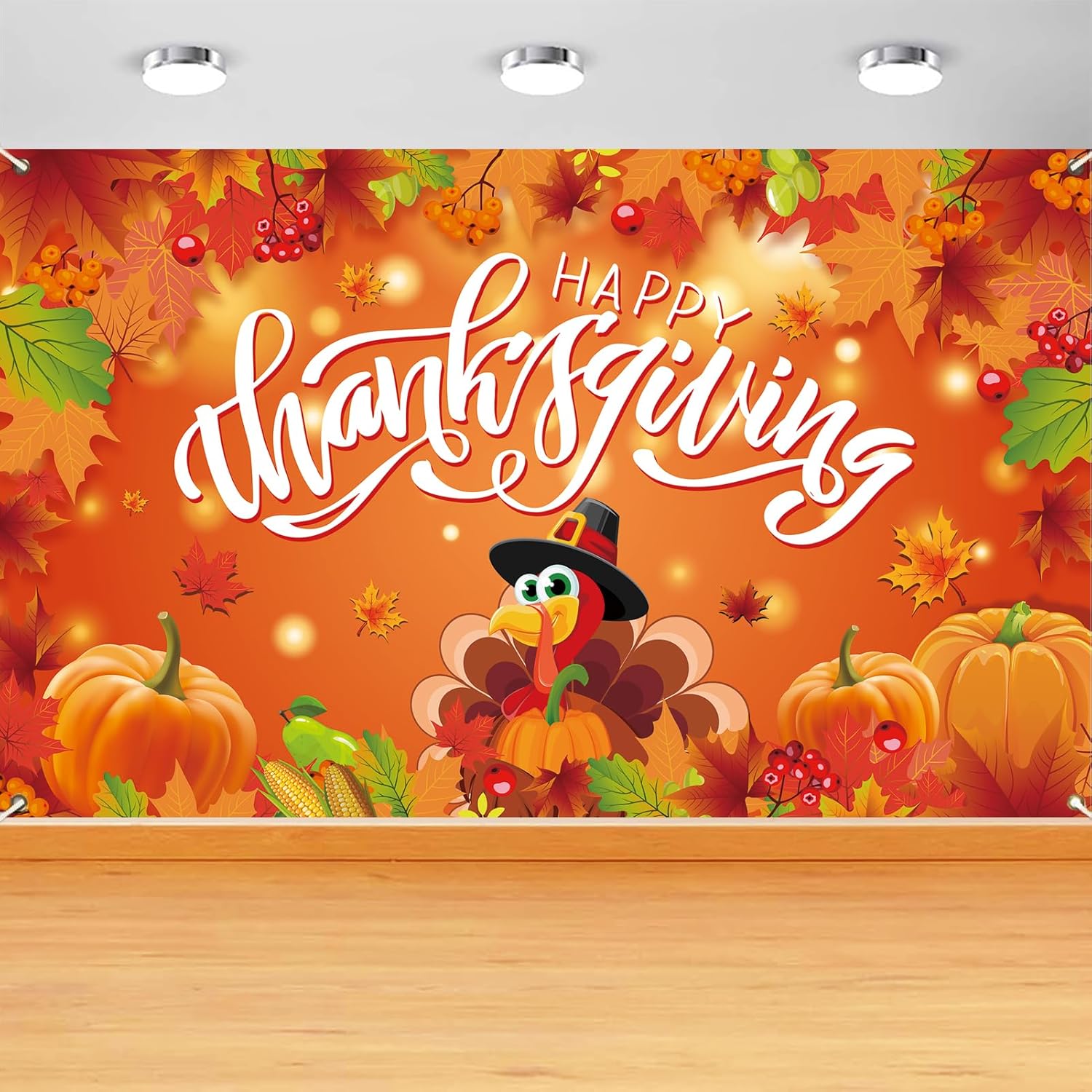 Thanksgiving Backdrop, Large Happy Thanksgiving Banner 72x44 Inch Turkey Maple Leaf Pumpkin Decorations Gifts for Indoor Home Photography Party
