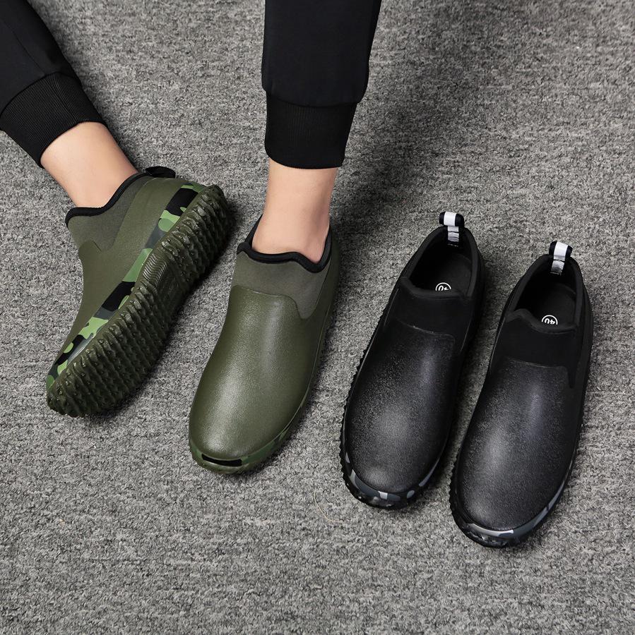 

Men s Army Green Round Toe Short Rain Boots with Plush Socks 38 зелений