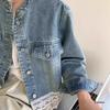 2026 Early Spring Retro Hong Kong Style Washed Lace Patchwork Denim Jacket - Women's Short Loose Fit with Small Stand Collar