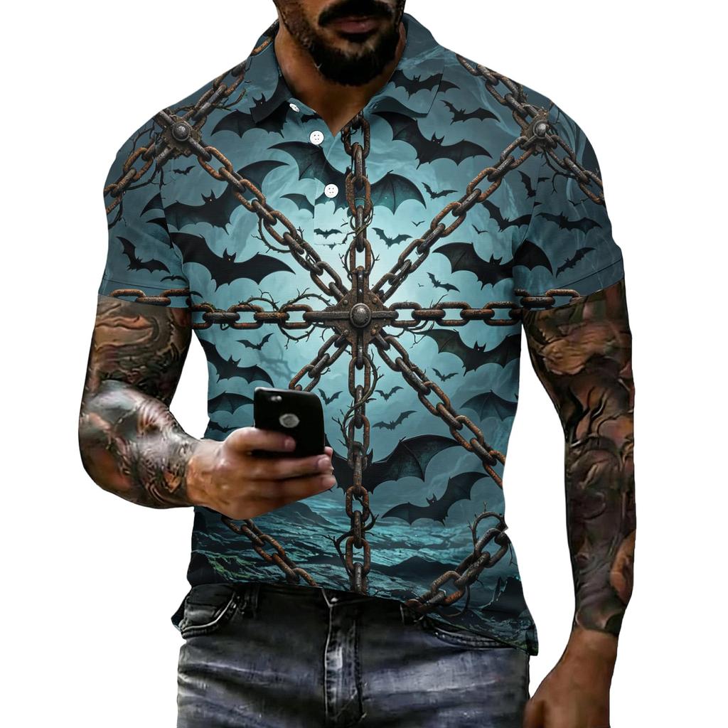 Men's Halloween Print Vintage Texture Short Sleeve Polo Shirt Loose Breathable Summer Sports Street Casual Everyday Top