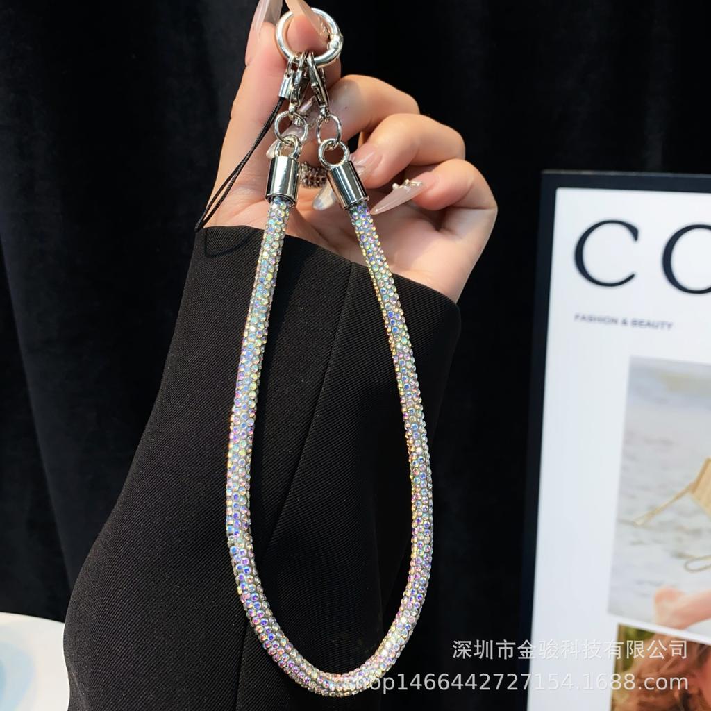 Light Luxury Phone Lanyard New Simple Rhinestone Double Buckle Phone Pendant Keychain Anti-Lost Rope Fashion Hanging Chain Wholesale