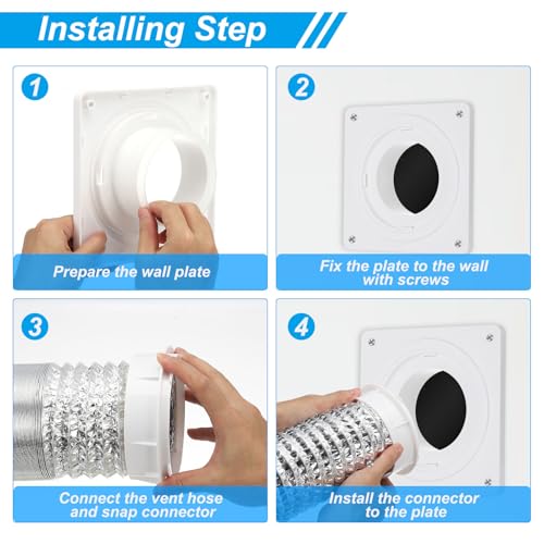PATIKIL 4-inch Duct Dryer Vent Connection Kit with Quick Connect/Disconnect ABS Resin Dryer Vent Wall Plate, Includes 4-inch 8-foot Hose for Ventilati