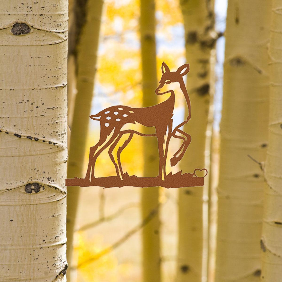 Силуэт пятнистого оленя на ветке из стали - настенное искусство из металла для дома — фото 5