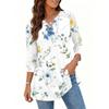 Damen Lässiger V-Ausschnitt 3/4 Ärmel Pullover Tunika Oberteil Blumenmuster Mittellange Bluse Leichte Bequeme Passform