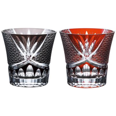 NARUMI Rock Glass Pair Glass Glass Works Swirl 280cc Noir Rouge Couleur Couvert Kiriko Whisky Verre Vieux Verre Cadeau du Jour Coffret Cadeau et Pères