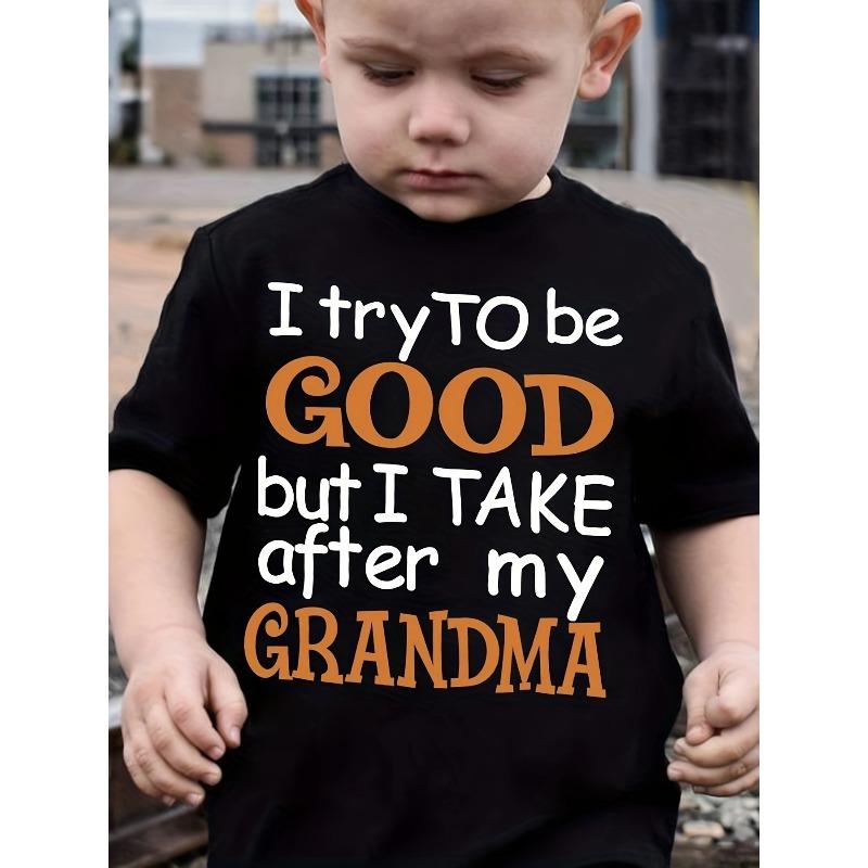 

European sizes boys Cotton T-shirt I TRY TO BE GOOD BUT I TAKE AFTER MY GRANDMA Print For Comfortable And Casual Round Neck Short Sleeves 98cm чёрный
