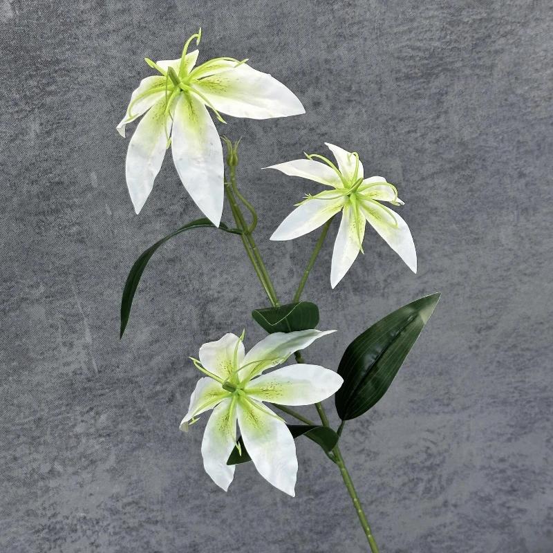 Искусственные цветы-лилии с имитацией пламени, ПУ, Растение, Декор для вечеринки, Искусственные, 3 головки, Ветви лилии, Желтый цветок, Декор для ресторана белый