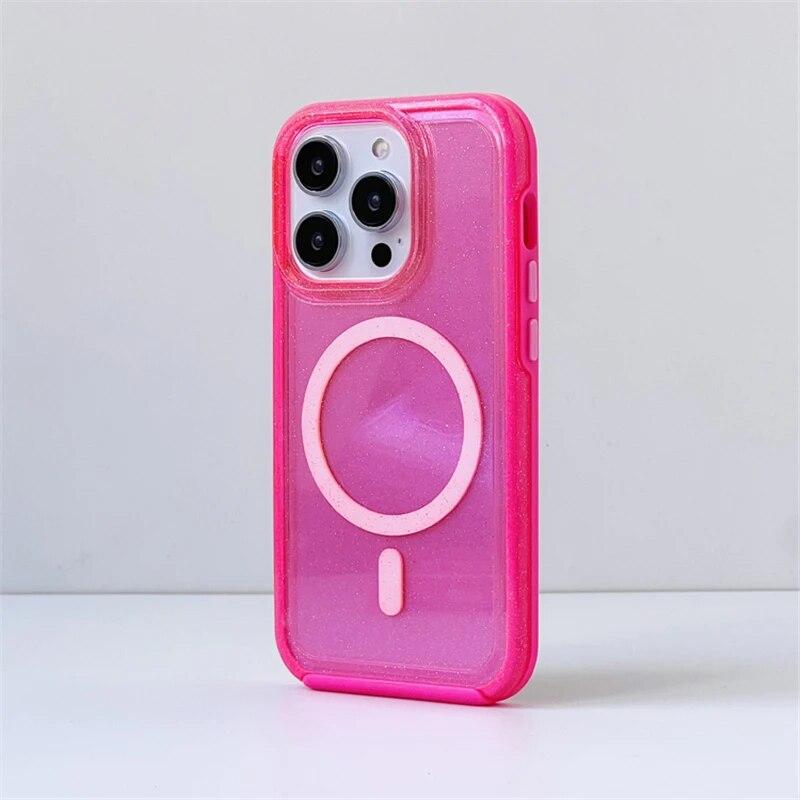 

Магнитный чехол с флуоресцентным блеском для IPhone 15 14 Pro Max 12 11 Pro Max, прозрачный силиконовый бампер ярких цветов, чехол для беспроводной зарядки For iPhone 14Pro