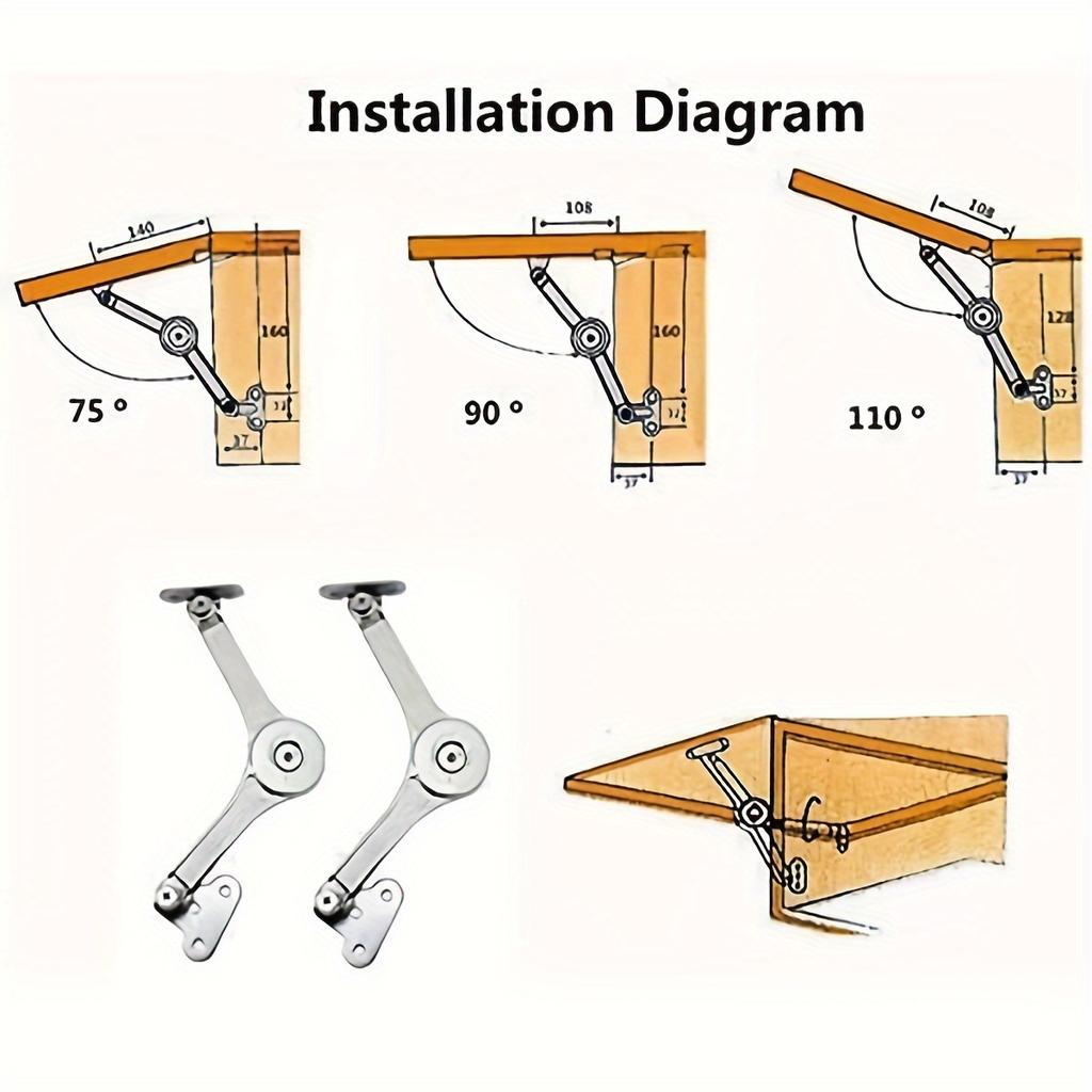 Lid Support Hinge In Satin Nickel Folding Lid Stay Hinge with Soft Close, Perfect for Toy Box/Drawer Window/Wardrobe/Cabinet Doo