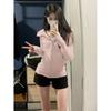 Women's Cotton Blend Fitted Zip-Up Hooded Sweatshirt - Stylish Autumn Cardigan for Yoga & Sports