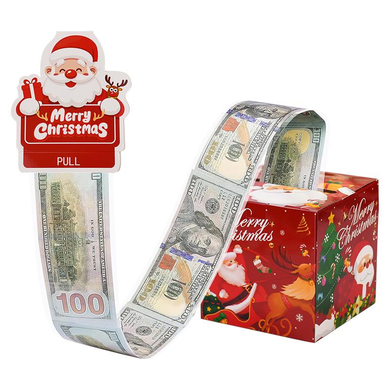 Christmas Money Gift Box Cash Pull Out Storage Box with 52 Transparent Bag Kids Christmas DIY Surprise Gift New Year Party Decor