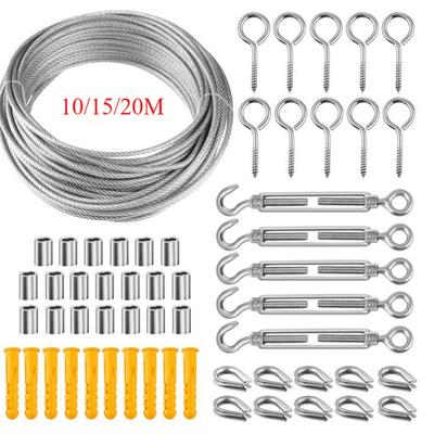 10/15/20M Stainless Steel Cable Rope Kit Heavy Duty 304 PVC Coated for Garden Balcony Railing Farm Fence Tent Outdoor Wire Rope