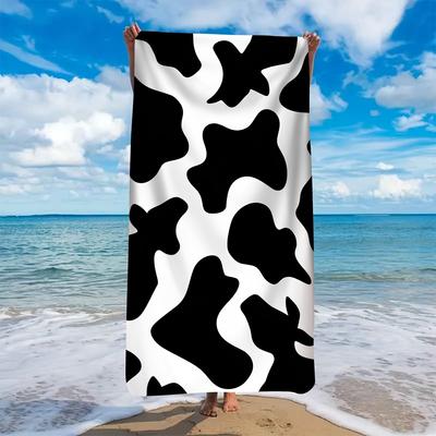 1pc Microfiber Beach Towel, Black and White Cow Print Pattern, Ultra-Soft Material, Lightweight and Absorbent, Suitable for Yoga
