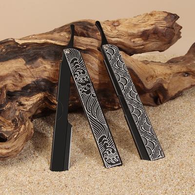 Retro Herren Rasur Friseurwerkzeuge Haar Rasiermesser Schwarz Klapprasierer Messer Aluminiumlegierung Gerades Sicherheitsrasierer Halter Geschenk