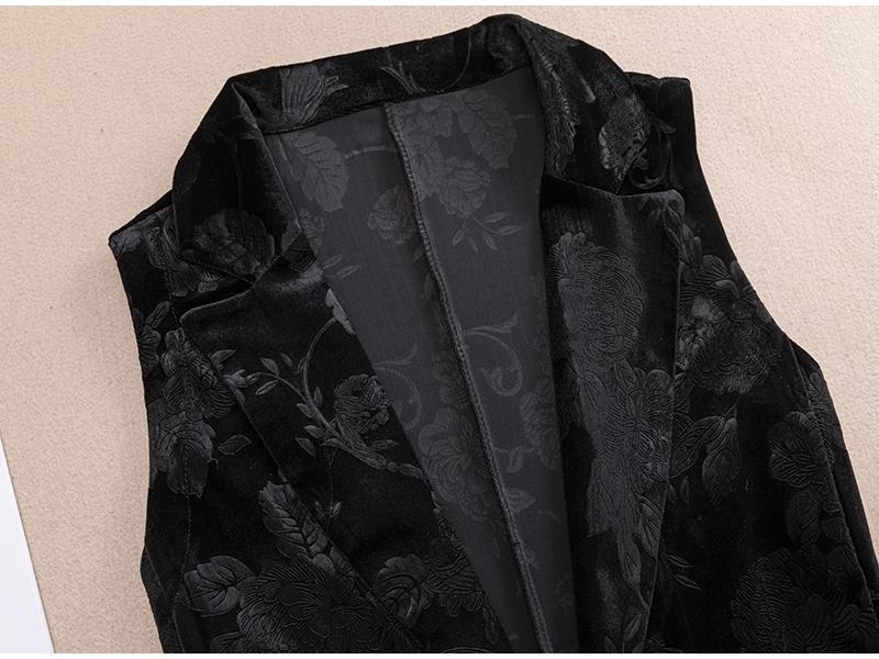 Women's Retro Gold Velvet Frog Button Vest - Black Sleeveless Waistcoat, Spring 2024