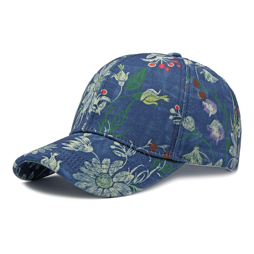 Lässige Sport-Baseballkappe Ethnischer Stil Blumendruck Hardtop-Baseballkappe für Outdoor-Angeln Camping