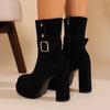 New Women's Wide Width Fashion Boots European American Style High Heel Ankle Boots Buckle Detail Platform Sole Autumn Shoes