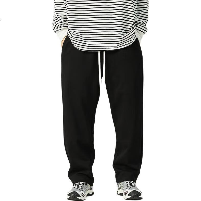 MMOPTOP Men's Tapered Straight-Leg Pants, Loose-Fit Wide-Leg High Street Casual Sports Trousers for Spring And Summer, Style 8999A, Black, Size L