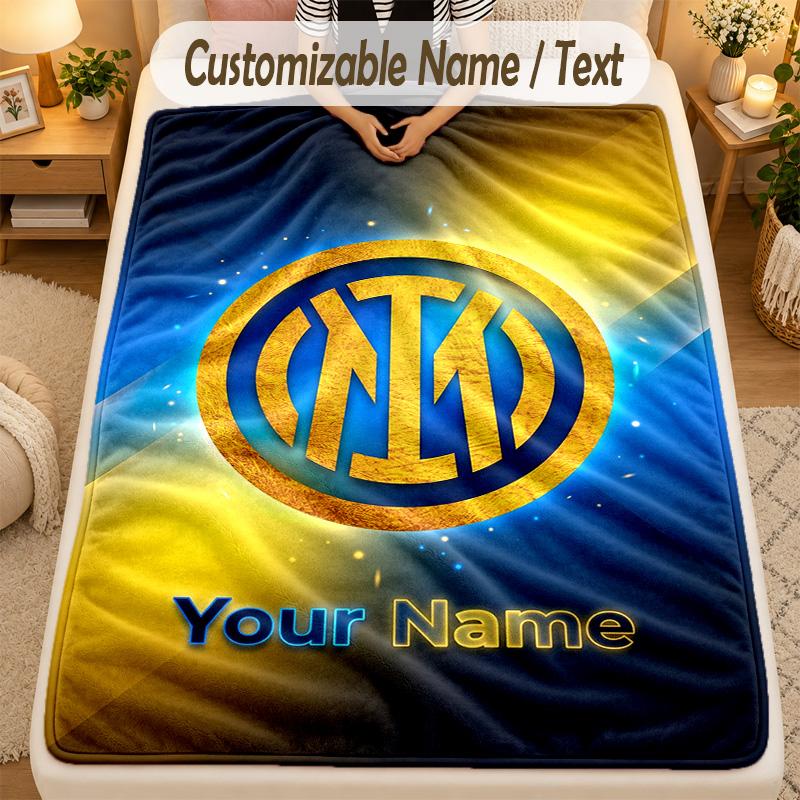 Flannel BlanketInter Milan Custom Name Text Personalized Soft Warm Throw Blanket Home Decor Gift