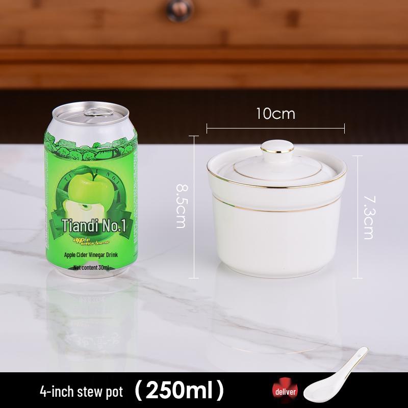 Commercial Ceramic Double Boiler Stew Pot with Lid - Single-Serve Egg Custard & Dessert Cup for Home or Restaurant Use