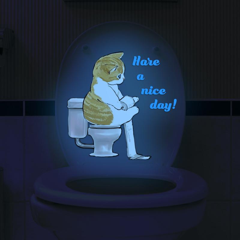 Badezimmer Leuchtende Katze Hockende Toilette Englischer Slogan Toilettenaufkleber Selbstklebend Verschönern Heimdekoration
