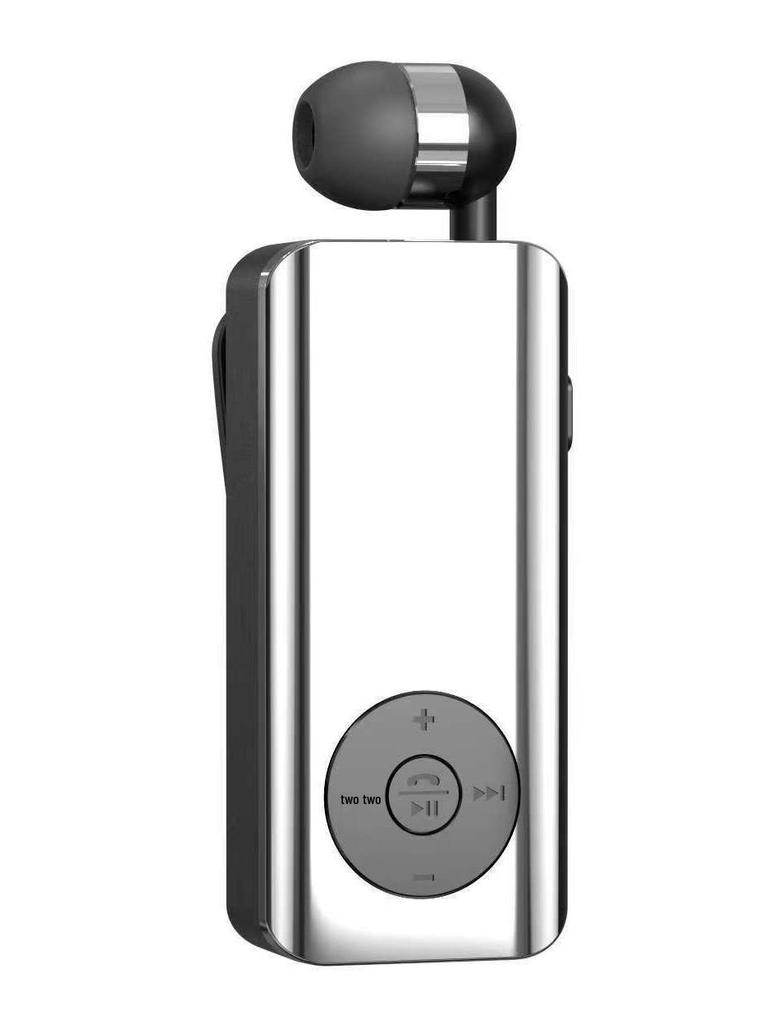 Clip-On Bluetooth Headset with Digital Display, Stereo Sound, Long Battery Life, and Retractable Cable