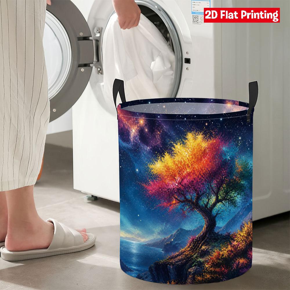 Collapsible Laundry Basket Large Round Waterproof Fabric Hamper Dirty Clothes Storage Bin Toy Organizer with Handles