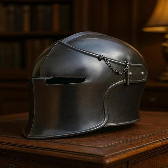 Handmade 16 Gauge Steel Black Barbuda Helmet with Stand Medieval Knight Armor Decorative