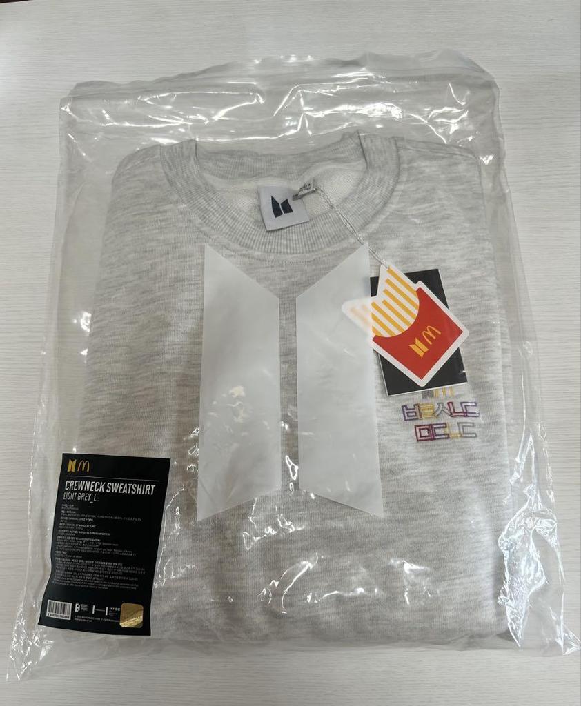 [USED] BTS McDonald's Collaboration Crew Neck Sweatshirt, Light Gray, Size L