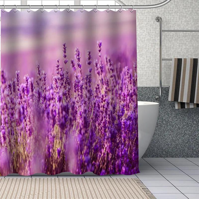 Purple Lavender Printed Shower Curtain Waterproof Polyester Fabric Home Bathroom Accessor Decor Bath Curtain Bathtub Screen
