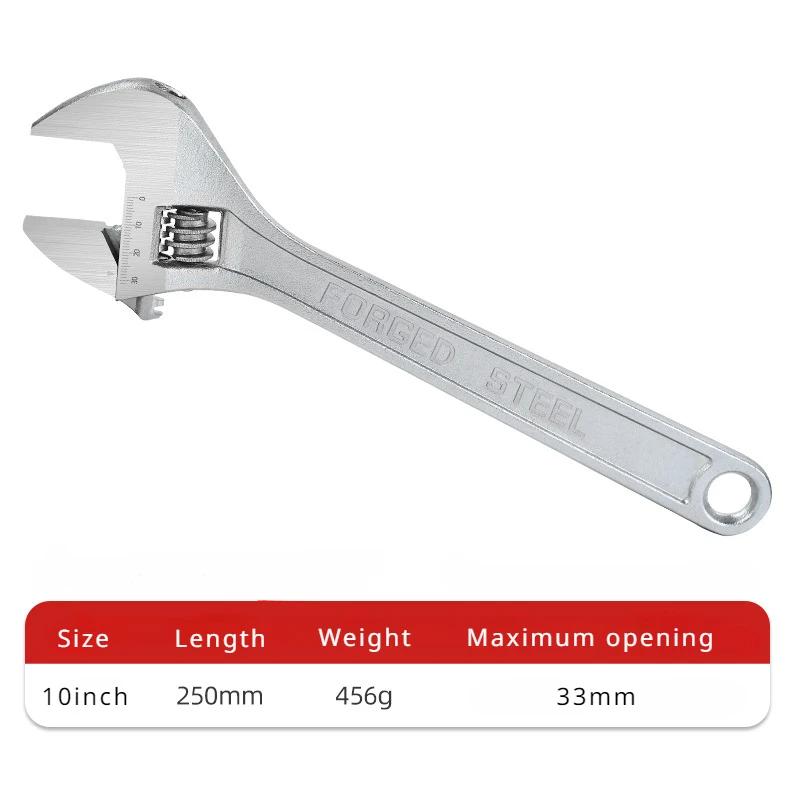 Nickel-plated Adjustable Wrench Large Openin Long Handle Universal Spanner Forged Steel Mechanical Workshop Hand Repair Tools