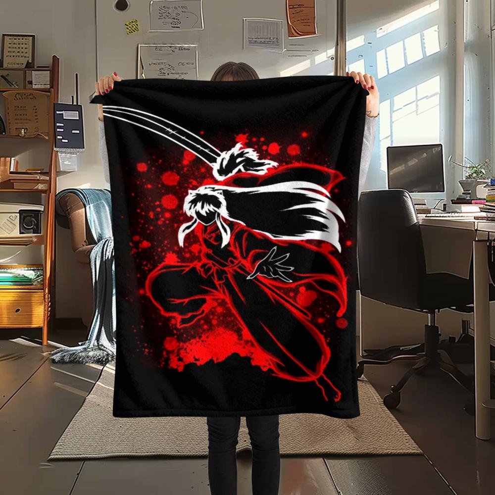 1Pc Inuyasha Print Flannel Blanket, High Quality Comfortable for All Seasons, Home Decor, Warmth and Comfort, Perfect for Christmas Gifts