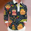 Spring Autumn Men Long Sleeve Zipper 3D Digital Christmas Print Polo Shirt Men Casual Lapel Polo Shirt Tops